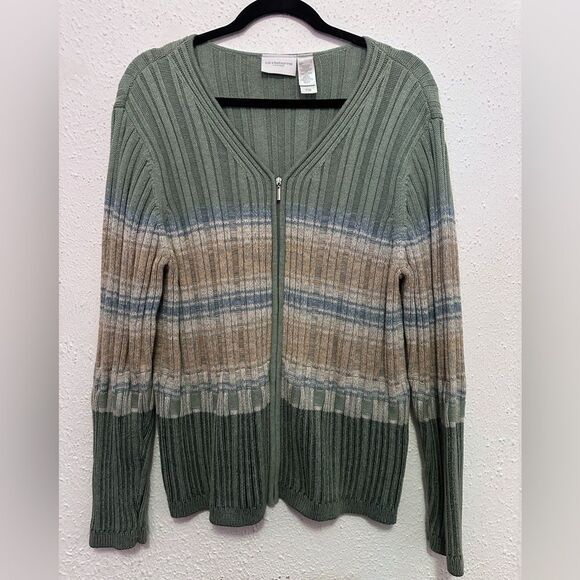 Vintage Liz Claiborne Striped Knit Zip Up Jacket size large - Picture 1 of 3